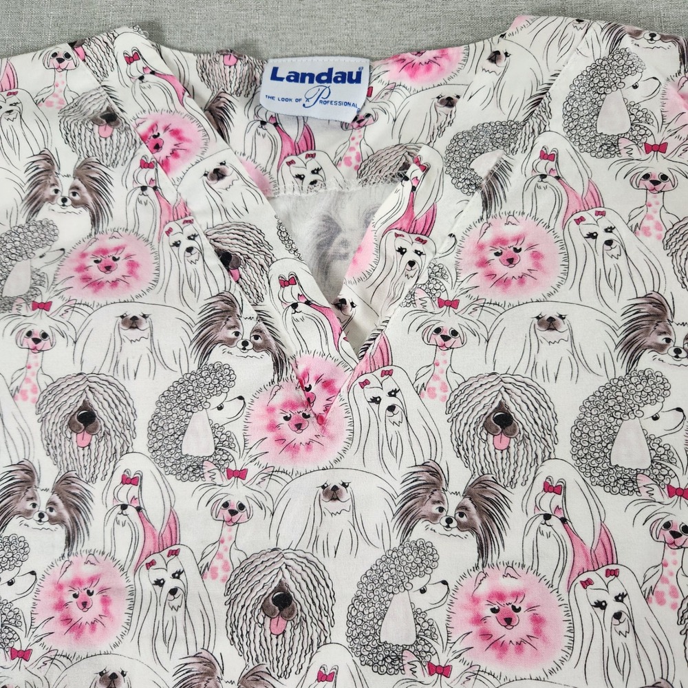 Lot 4 Women Scrub Tops Landau Peaches UA Scrubs Animal Print XS S Dog Cat Bunny - Picture 3 of 13